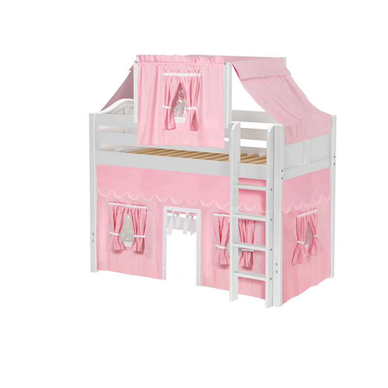 Maxtrix Twin Mid Loft Bed with Straight Ladder, Curtain + Top Tent