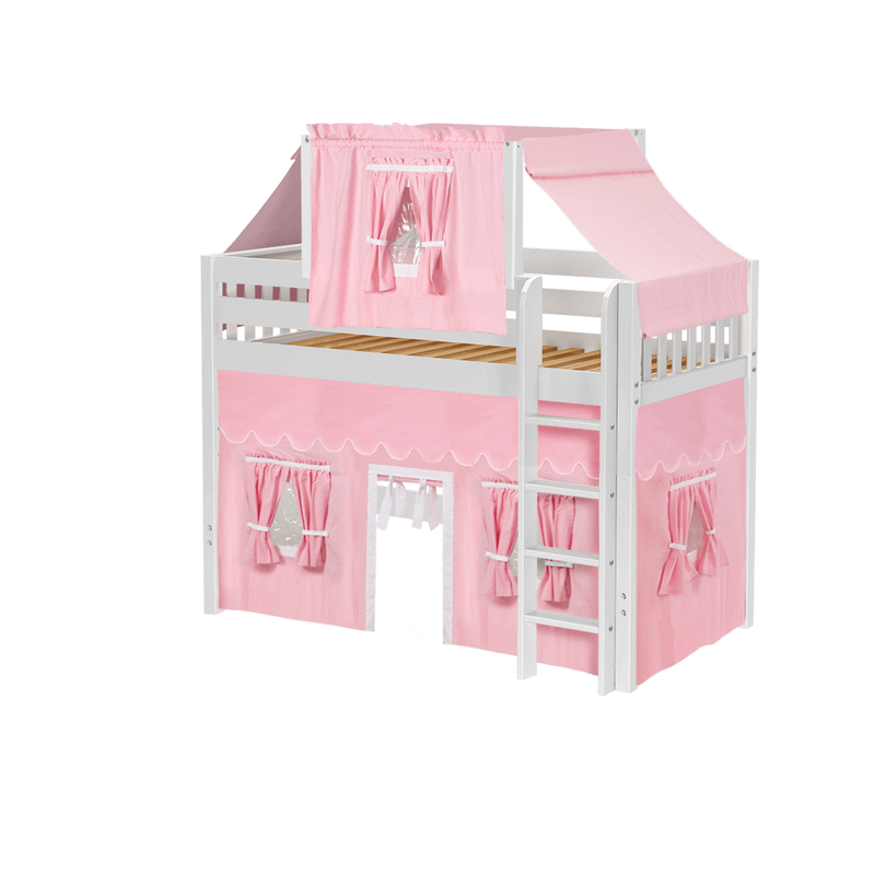 Maxtrix Twin Mid Loft Bed with Straight Ladder, Curtain + Top Tent