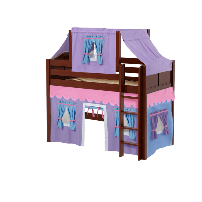 Maxtrix Twin Mid Loft Bed with Straight Ladder, Curtain + Top Tent