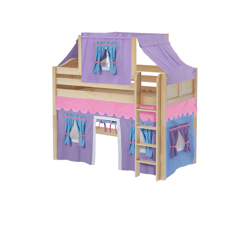 Maxtrix Twin Mid Loft Bed with Straight Ladder, Curtain + Top Tent