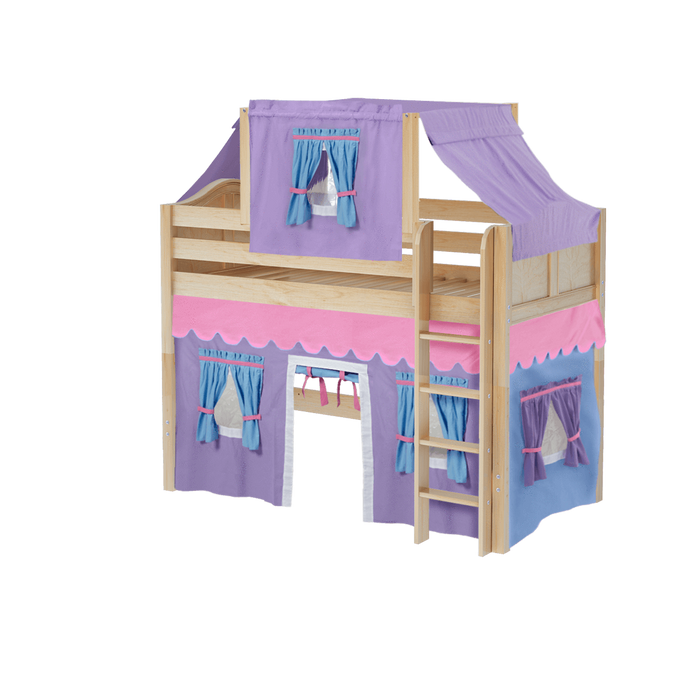 Maxtrix Twin Mid Loft Bed with Straight Ladder, Curtain + Top Tent