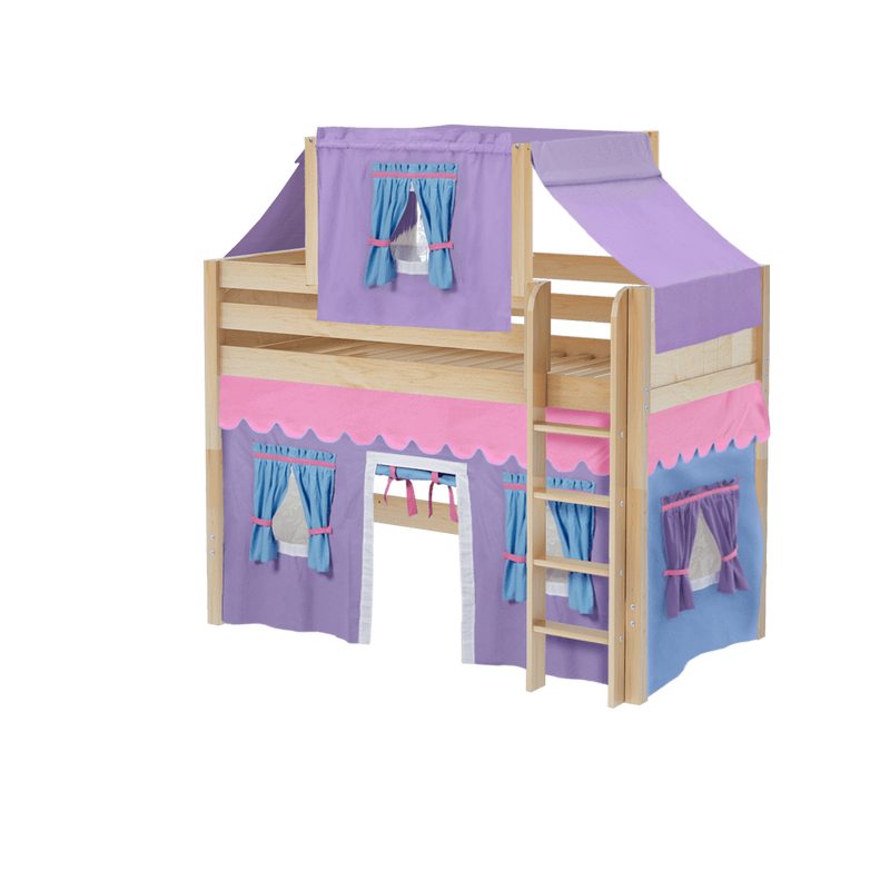 Maxtrix Twin Mid Loft Bed with Straight Ladder, Curtain + Top Tent