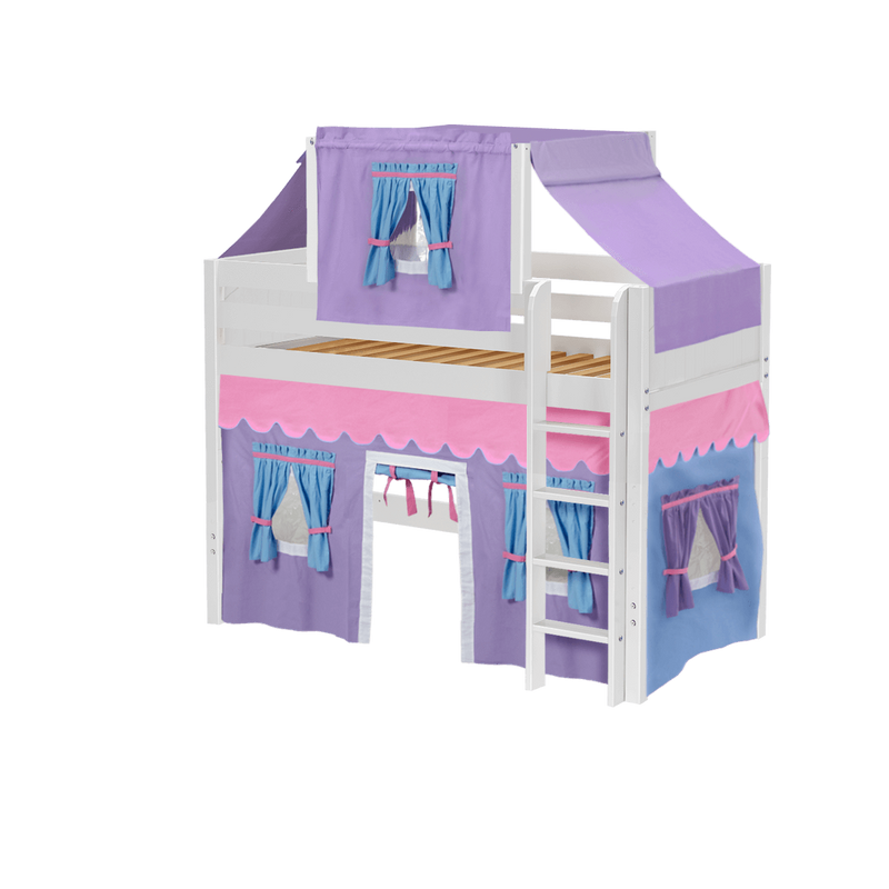 Maxtrix Twin Mid Loft Bed with Straight Ladder, Curtain + Top Tent