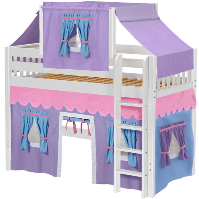 Maxtrix Twin Mid Loft Bed with Straight Ladder, Curtain + Top Tent