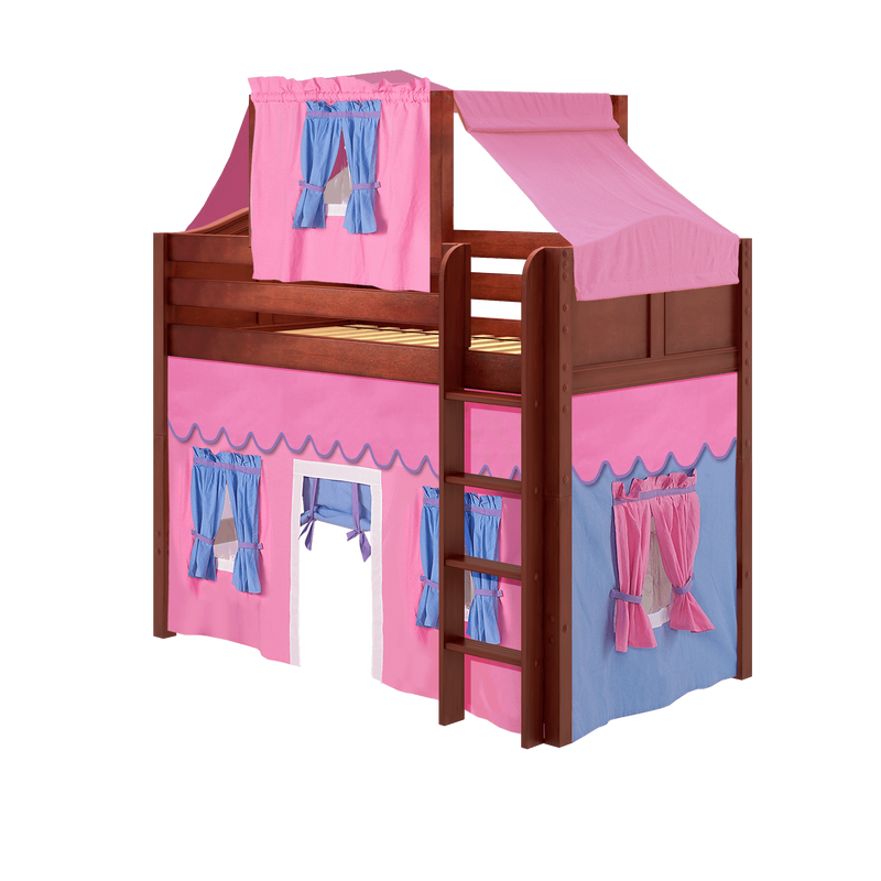 Maxtrix Twin Mid Loft Bed with Straight Ladder, Curtain + Top Tent