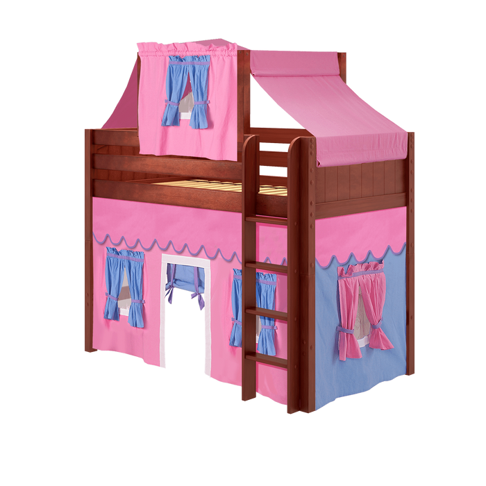 Maxtrix Twin Mid Loft Bed with Straight Ladder, Curtain + Top Tent