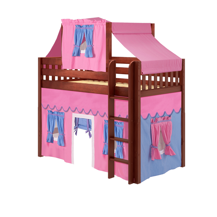 Maxtrix Twin Mid Loft Bed with Straight Ladder, Curtain + Top Tent