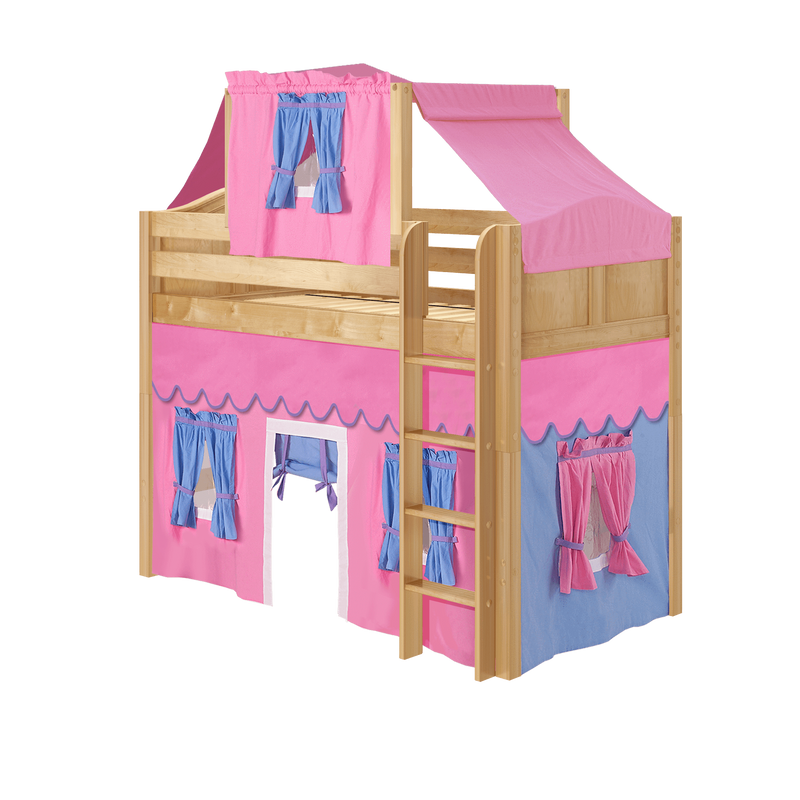 Maxtrix Twin Mid Loft Bed with Straight Ladder, Curtain + Top Tent