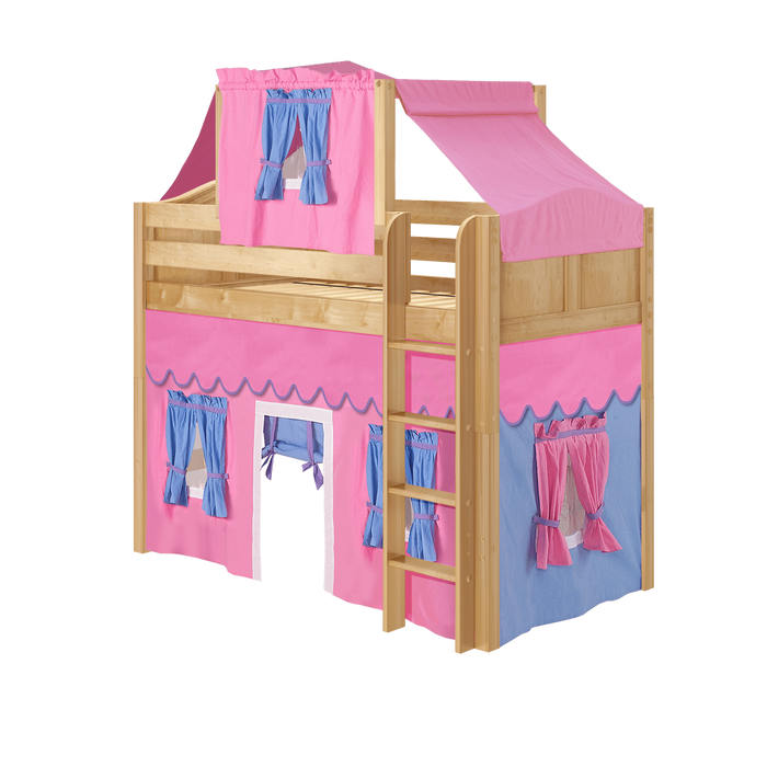 Maxtrix Twin Mid Loft Bed with Straight Ladder, Curtain + Top Tent