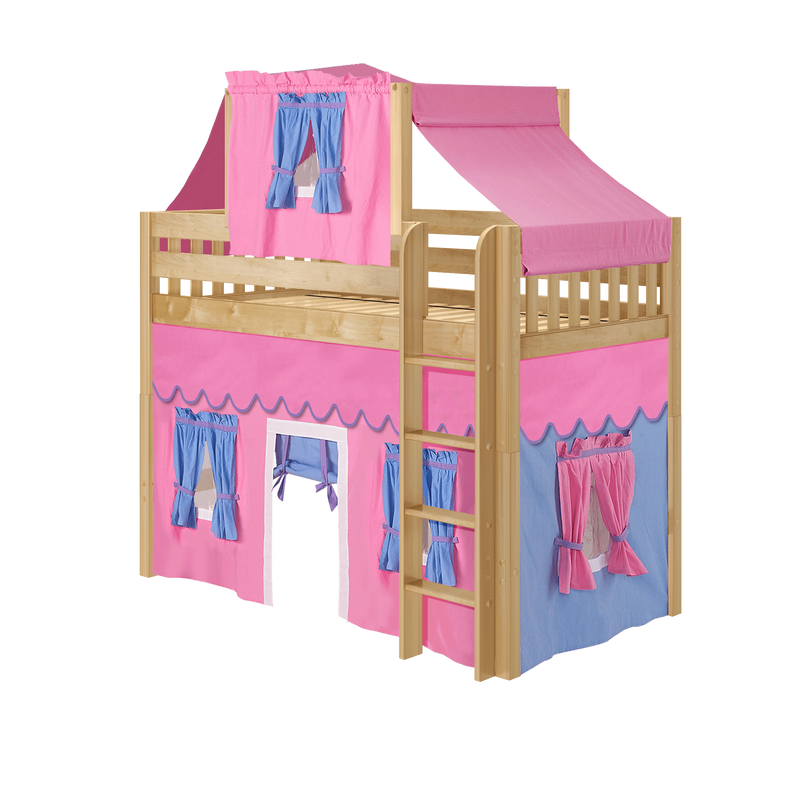 Maxtrix Twin Mid Loft Bed with Straight Ladder, Curtain + Top Tent