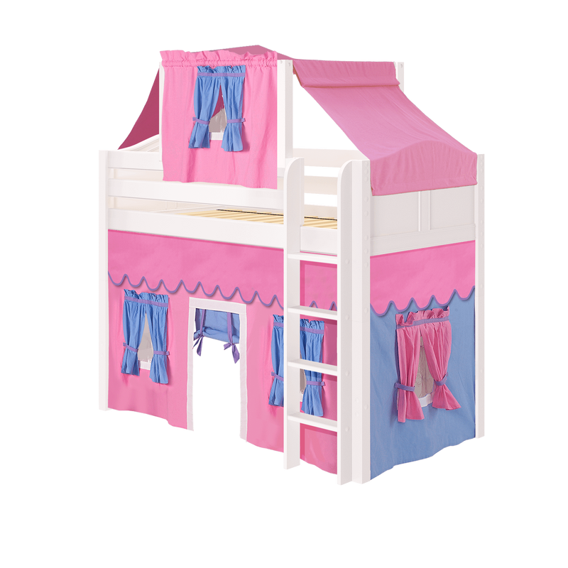Maxtrix Twin Mid Loft Bed with Straight Ladder, Curtain + Top Tent
