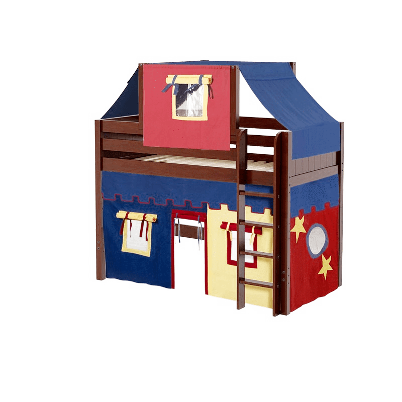 Maxtrix Twin Mid Loft Bed with Straight Ladder, Curtain + Top Tent