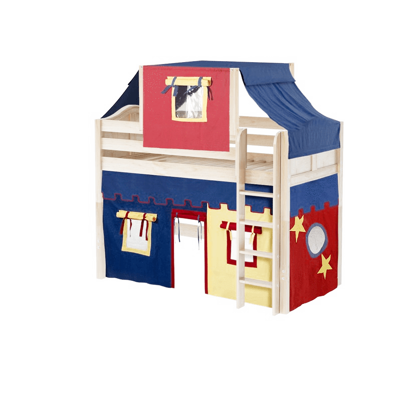 Maxtrix Twin Mid Loft Bed with Straight Ladder, Curtain + Top Tent