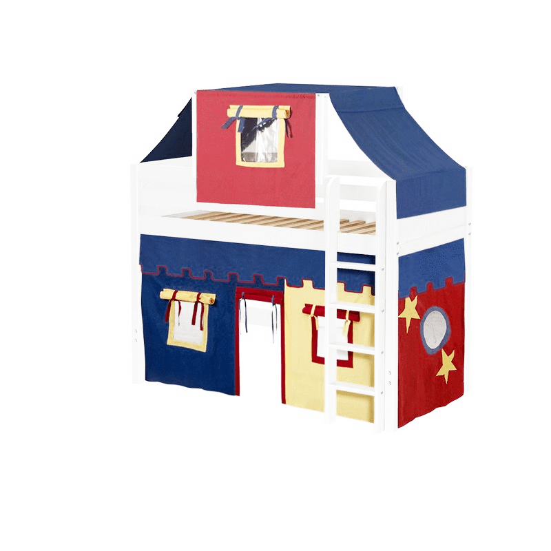 Maxtrix Twin Mid Loft Bed with Straight Ladder, Curtain + Top Tent