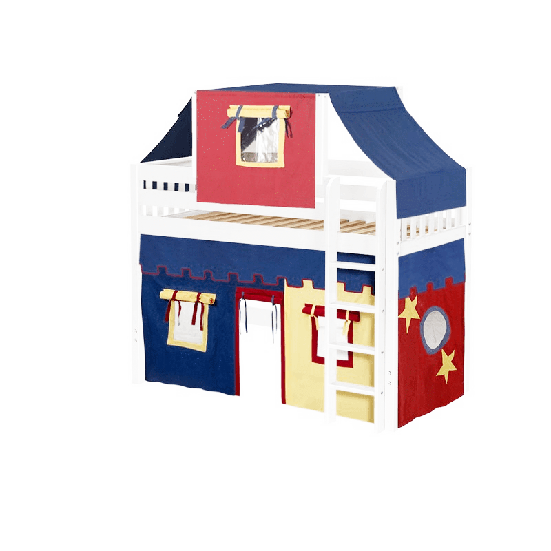 Maxtrix Twin Mid Loft Bed with Straight Ladder, Curtain + Top Tent