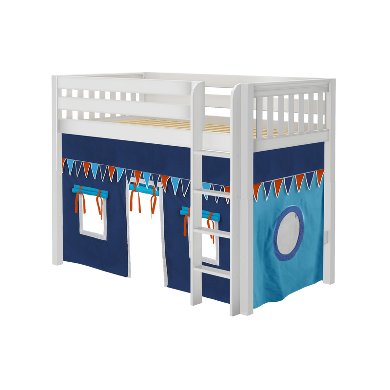 Maxtrix Twin Mid Loft Bed with Straight Ladder + Curtain