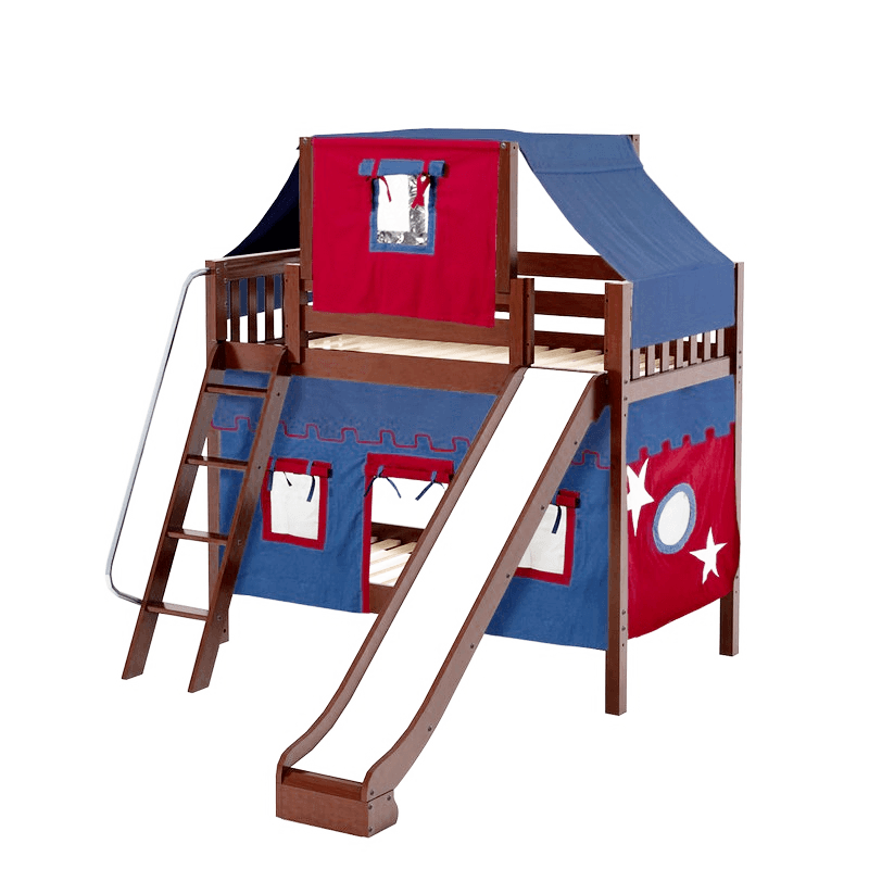 Maxtrix Twin Medium Bunk Bed with Angled Ladder, Curtain, Top Tent + Slide