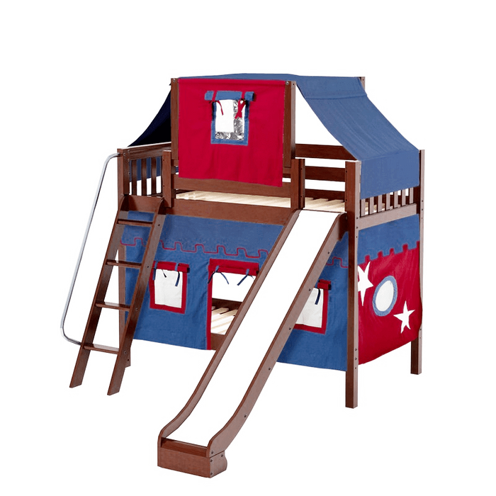 Maxtrix Twin Medium Bunk Bed with Angled Ladder, Curtain, Top Tent + Slide