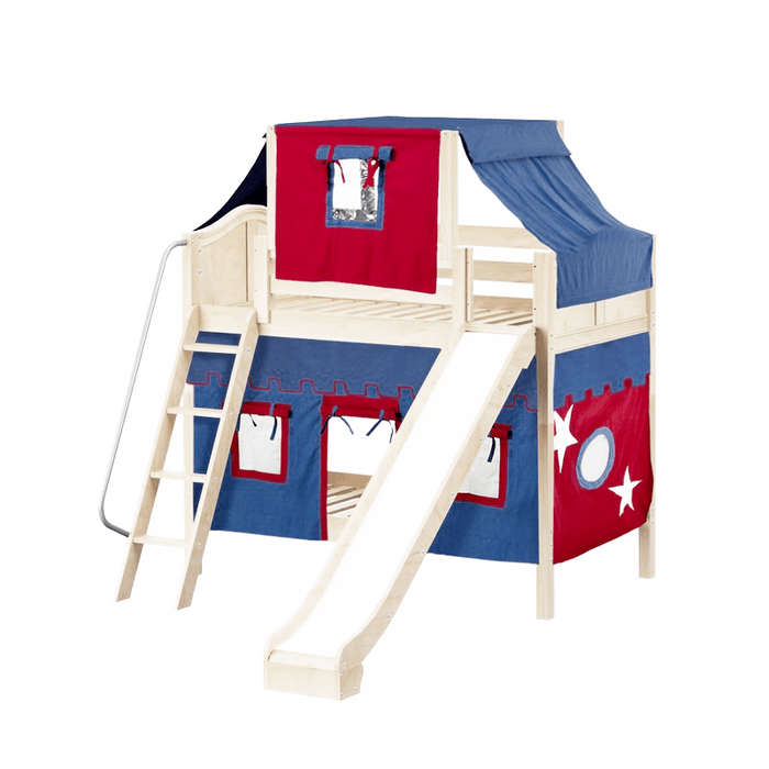 Maxtrix Twin Medium Bunk Bed with Angled Ladder, Curtain, Top Tent + Slide