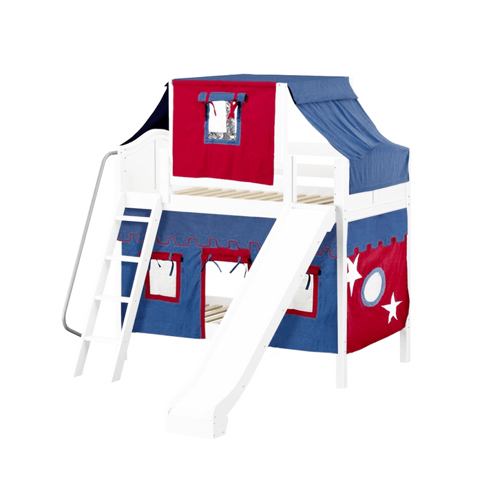 Maxtrix Twin Medium Bunk Bed with Angled Ladder, Curtain, Top Tent + Slide