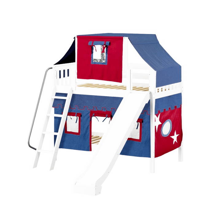 Maxtrix Twin Medium Bunk Bed with Angled Ladder, Curtain, Top Tent + Slide