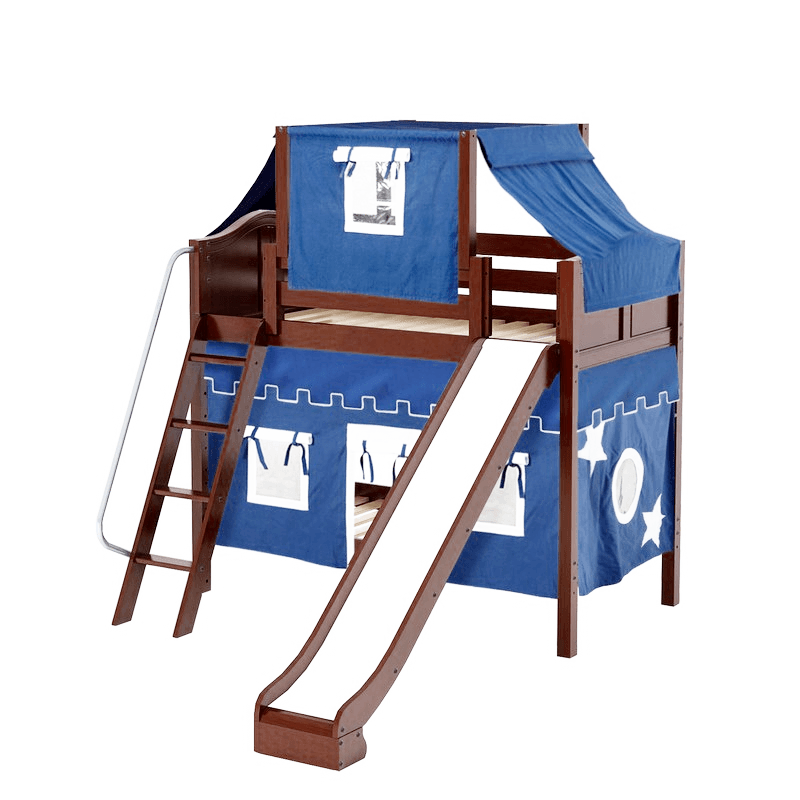 Maxtrix Twin Medium Bunk Bed with Angled Ladder, Curtain, Top Tent + Slide