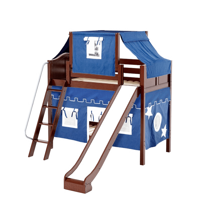 Maxtrix Twin Medium Bunk Bed with Angled Ladder, Curtain, Top Tent + Slide