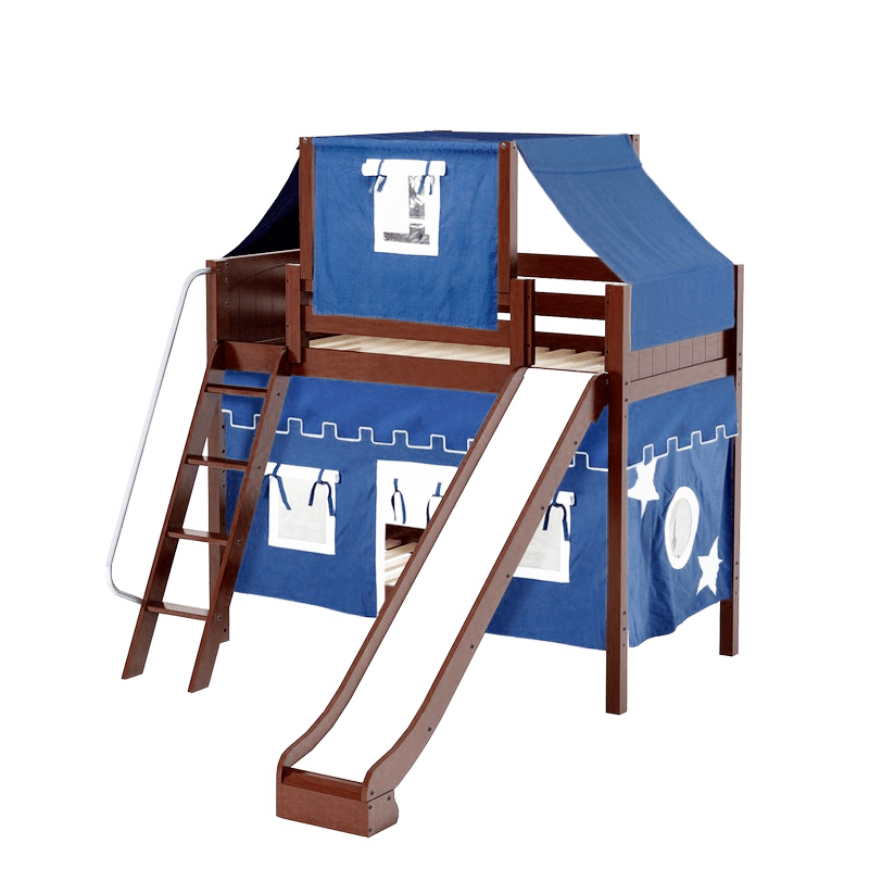 Maxtrix Twin Medium Bunk Bed with Angled Ladder, Curtain, Top Tent + Slide