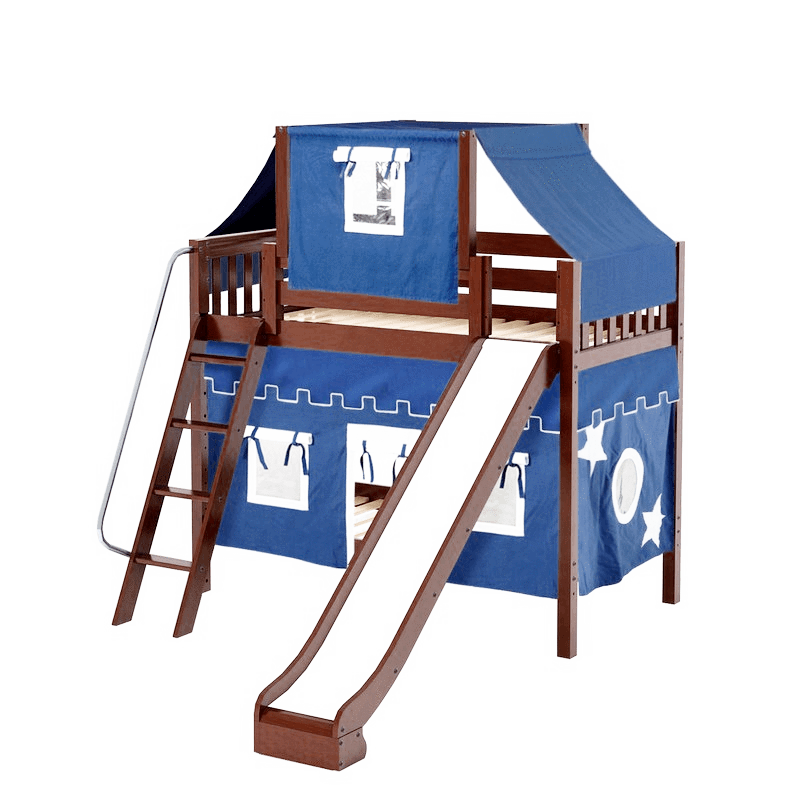 Maxtrix Twin Medium Bunk Bed with Angled Ladder, Curtain, Top Tent + Slide