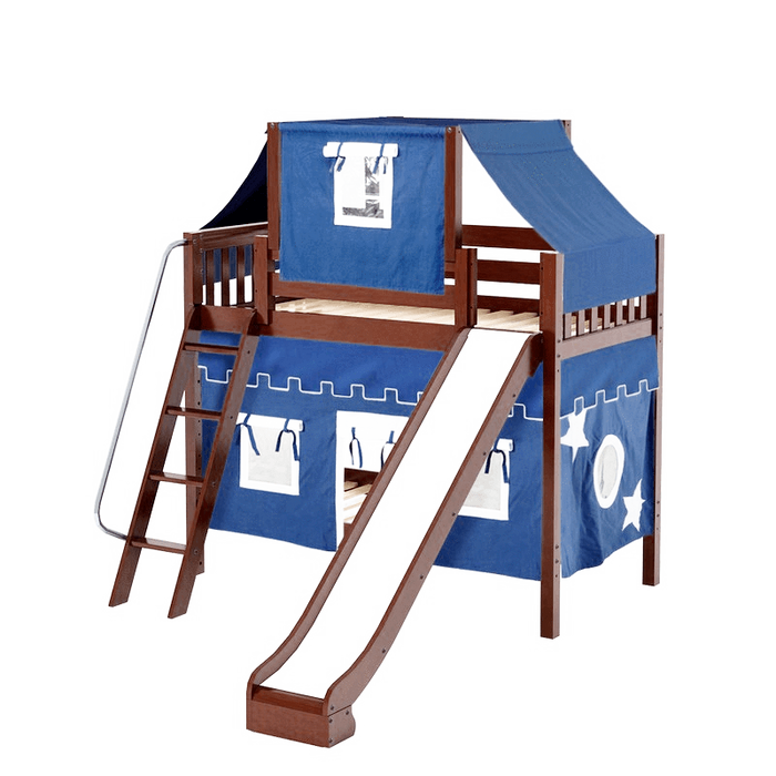 Maxtrix Twin Medium Bunk Bed with Angled Ladder, Curtain, Top Tent + Slide