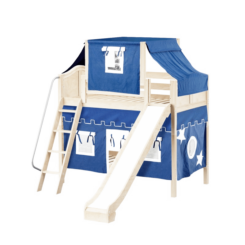 Maxtrix Twin Medium Bunk Bed with Angled Ladder, Curtain, Top Tent + Slide