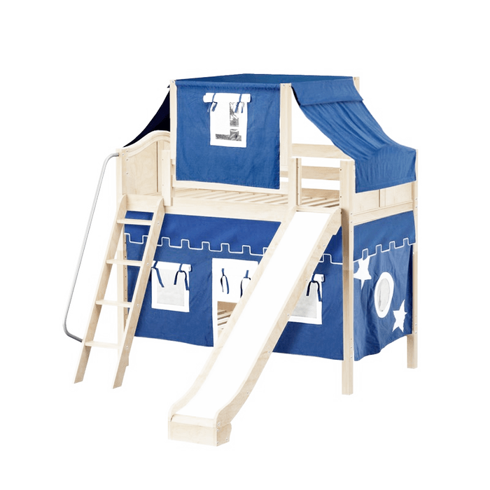 Maxtrix Twin Medium Bunk Bed with Angled Ladder, Curtain, Top Tent + Slide