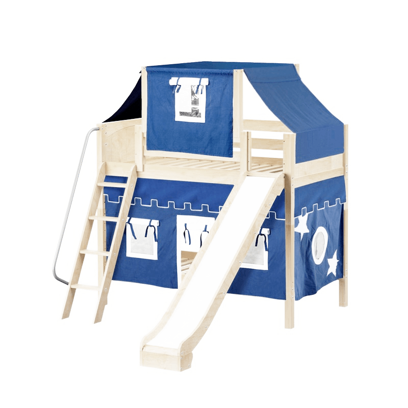 Maxtrix Twin Medium Bunk Bed with Angled Ladder, Curtain, Top Tent + Slide