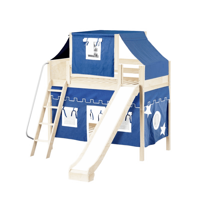 Maxtrix Twin Medium Bunk Bed with Angled Ladder, Curtain, Top Tent + Slide