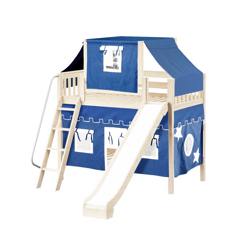 Maxtrix Twin Medium Bunk Bed with Angled Ladder, Curtain, Top Tent + Slide