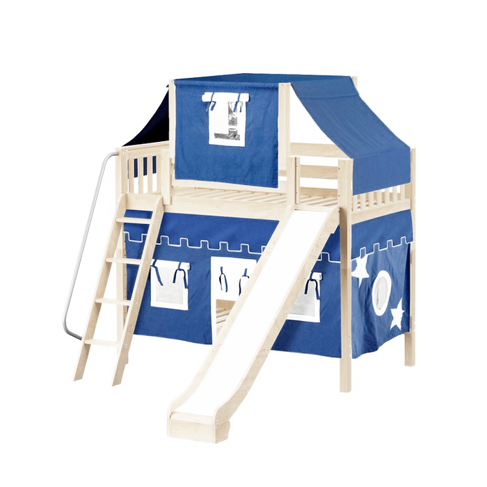 Maxtrix Twin Medium Bunk Bed with Angled Ladder, Curtain, Top Tent + Slide