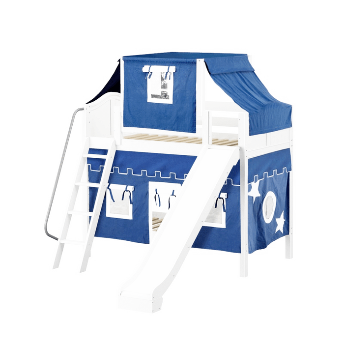 Maxtrix Twin Medium Bunk Bed with Angled Ladder, Curtain, Top Tent + Slide