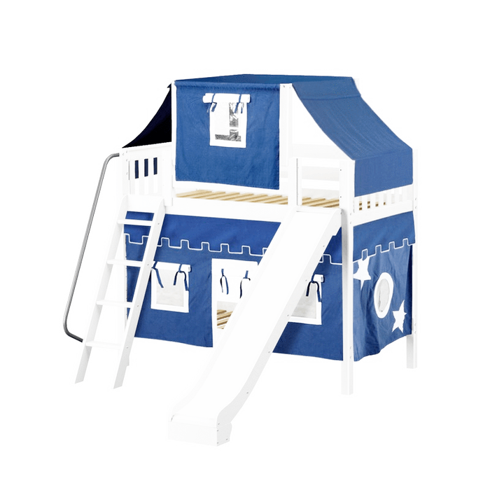 Maxtrix Twin Medium Bunk Bed with Angled Ladder, Curtain, Top Tent + Slide