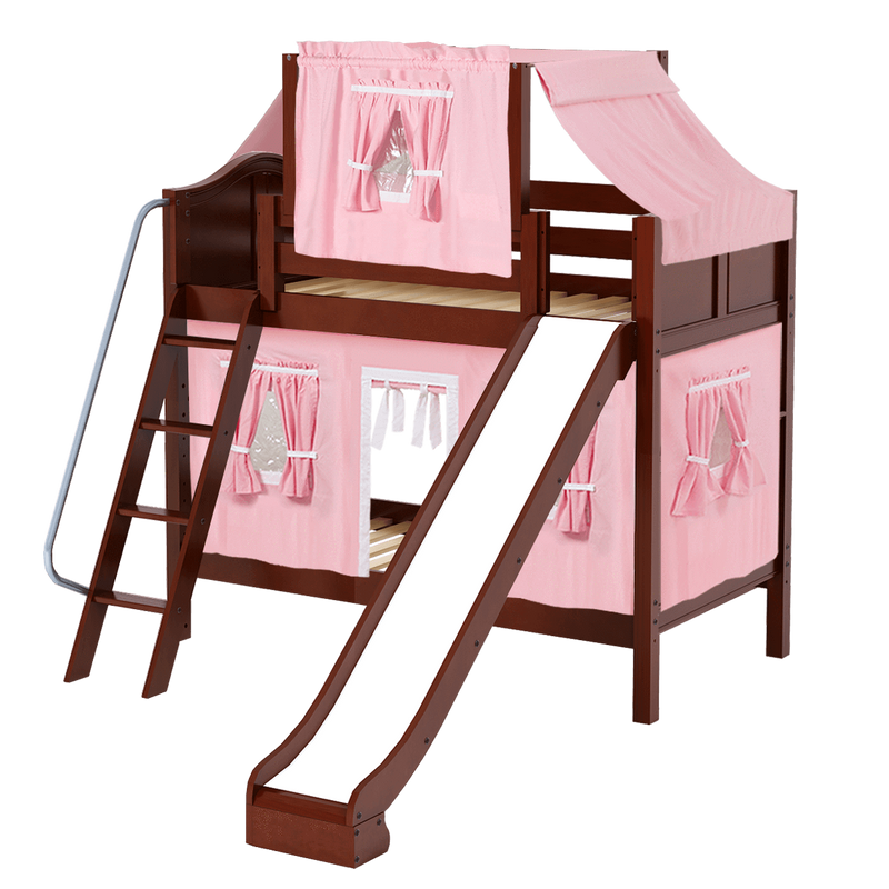 Maxtrix Twin Medium Bunk Bed with Angled Ladder, Curtain, Top Tent + Slide