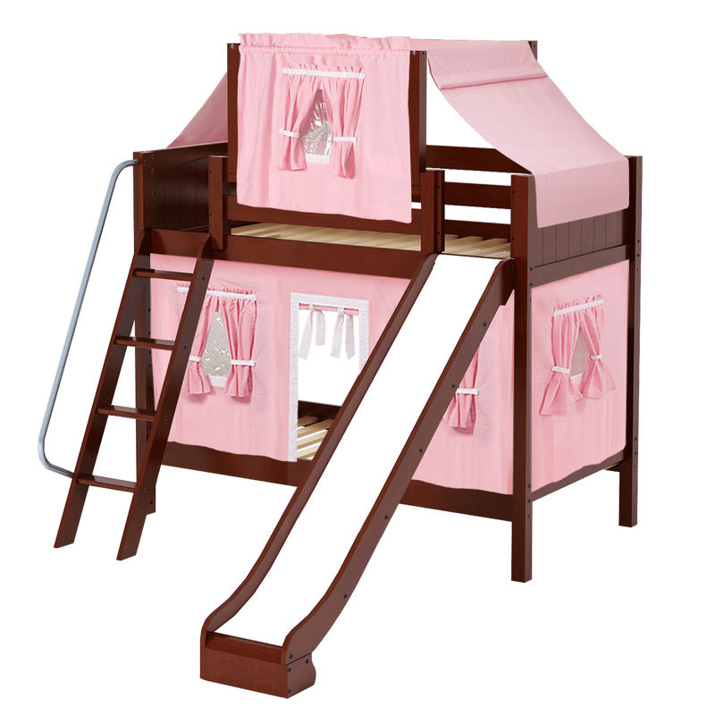 Maxtrix Twin Medium Bunk Bed with Angled Ladder, Curtain, Top Tent + Slide