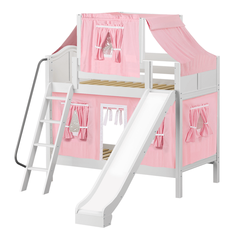 Maxtrix Twin Medium Bunk Bed with Angled Ladder, Curtain, Top Tent + Slide