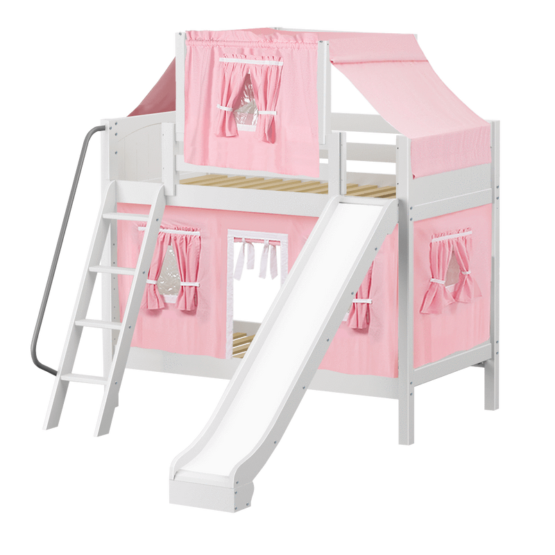 Maxtrix Twin Medium Bunk Bed with Angled Ladder, Curtain, Top Tent + Slide