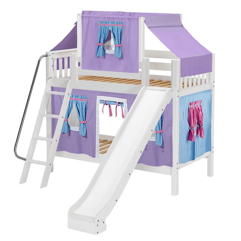 Maxtrix Twin Medium Bunk Bed with Angled Ladder, Curtain, Top Tent + Slide