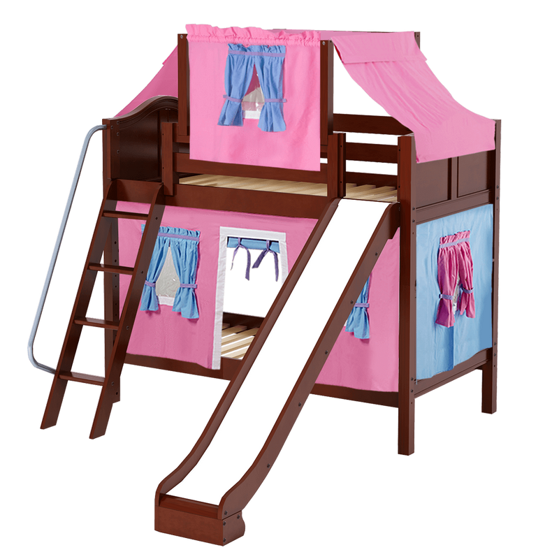 Maxtrix Twin Medium Bunk Bed with Angled Ladder, Curtain, Top Tent + Slide
