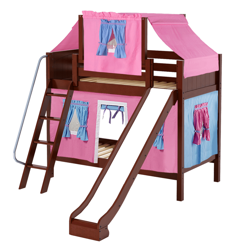 Maxtrix Twin Medium Bunk Bed with Angled Ladder, Curtain, Top Tent + Slide