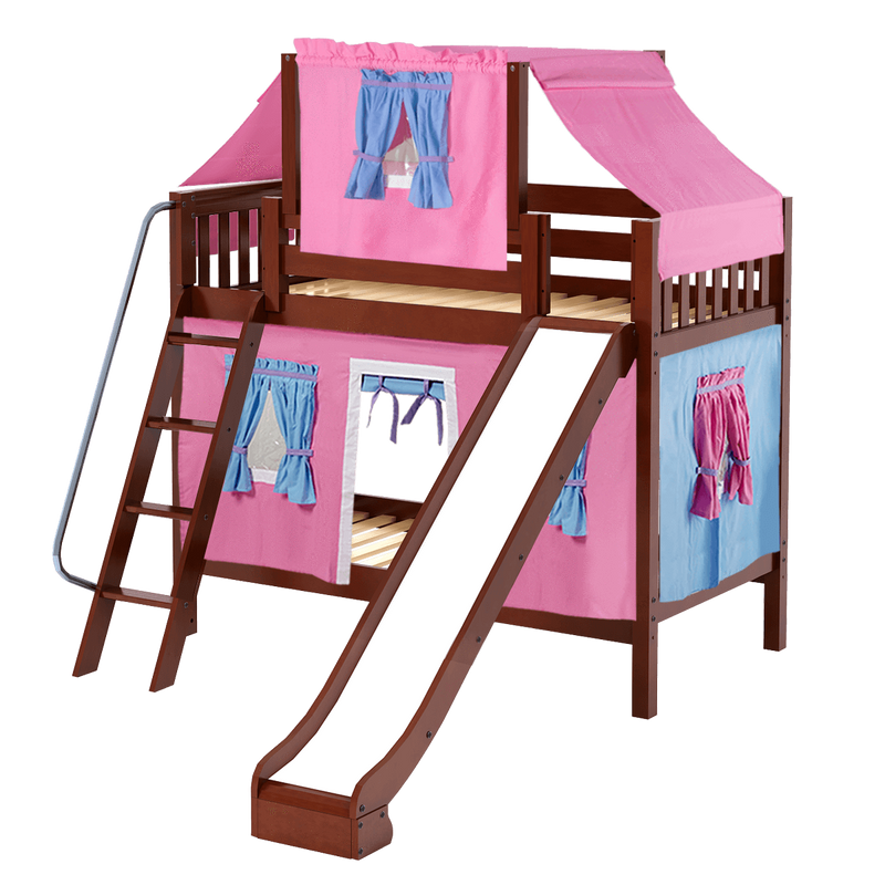 Maxtrix Twin Medium Bunk Bed with Angled Ladder, Curtain, Top Tent + Slide