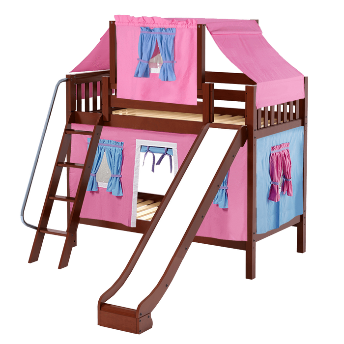 Maxtrix Twin Medium Bunk Bed with Angled Ladder, Curtain, Top Tent + Slide
