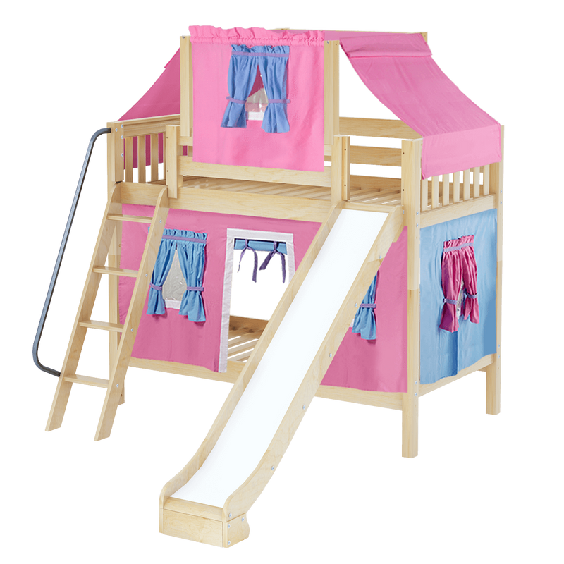 Maxtrix Twin Medium Bunk Bed with Angled Ladder, Curtain, Top Tent + Slide