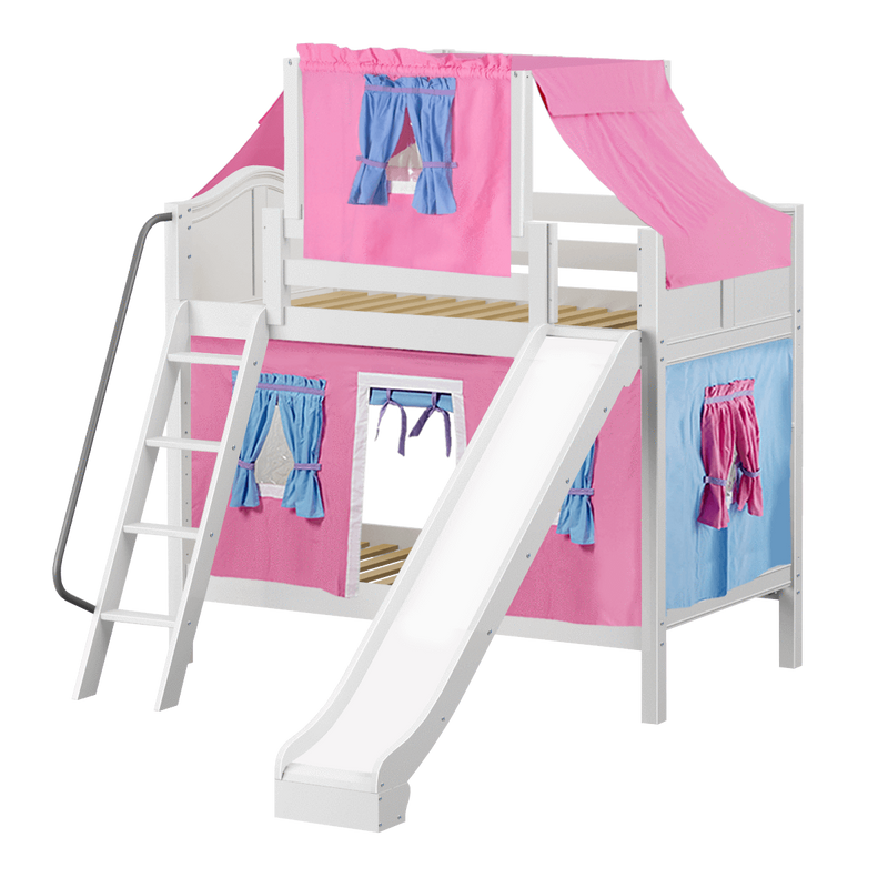 Maxtrix Twin Medium Bunk Bed with Angled Ladder, Curtain, Top Tent + Slide