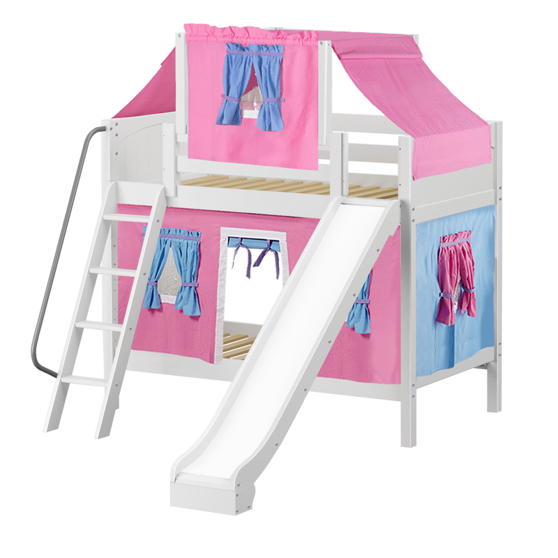 Maxtrix Twin Medium Bunk Bed with Angled Ladder, Curtain, Top Tent + Slide